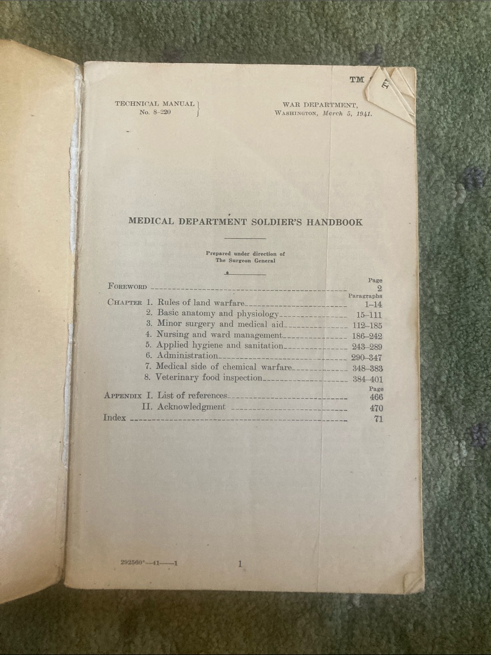 1941 Medical Department Soldiers Handbook - Picture 2 of 3